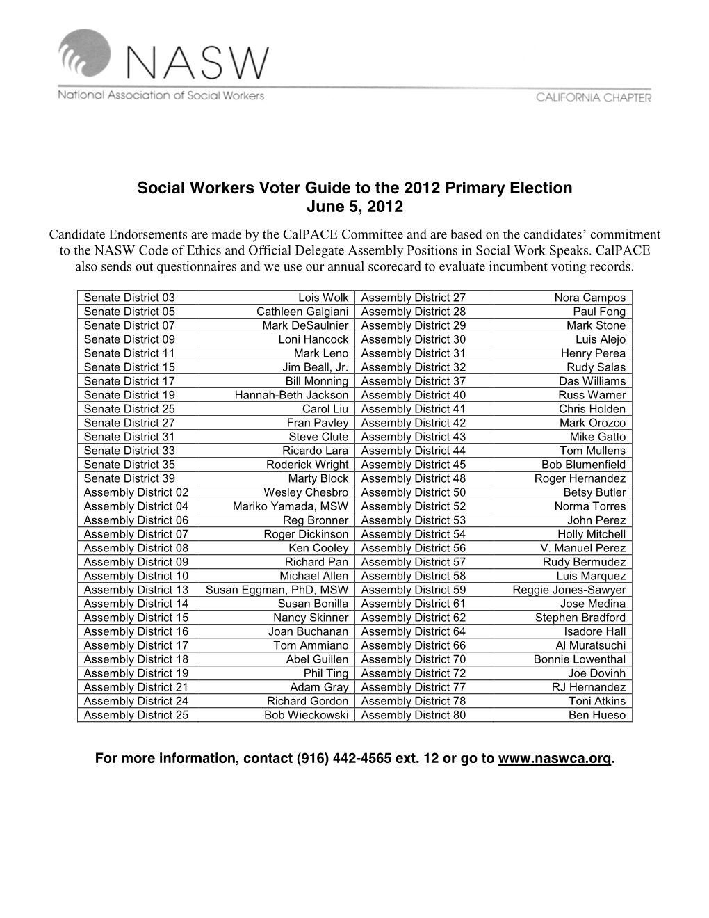 Social Workers Voter Guide to the Special Election