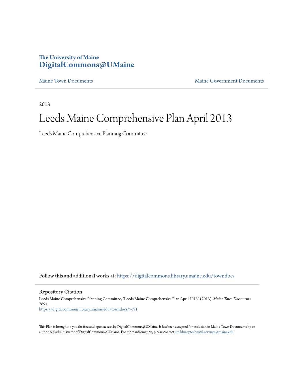 Leeds Maine Comprehensive Plan April 2013 Leeds Maine Comprehensive Planning Committee