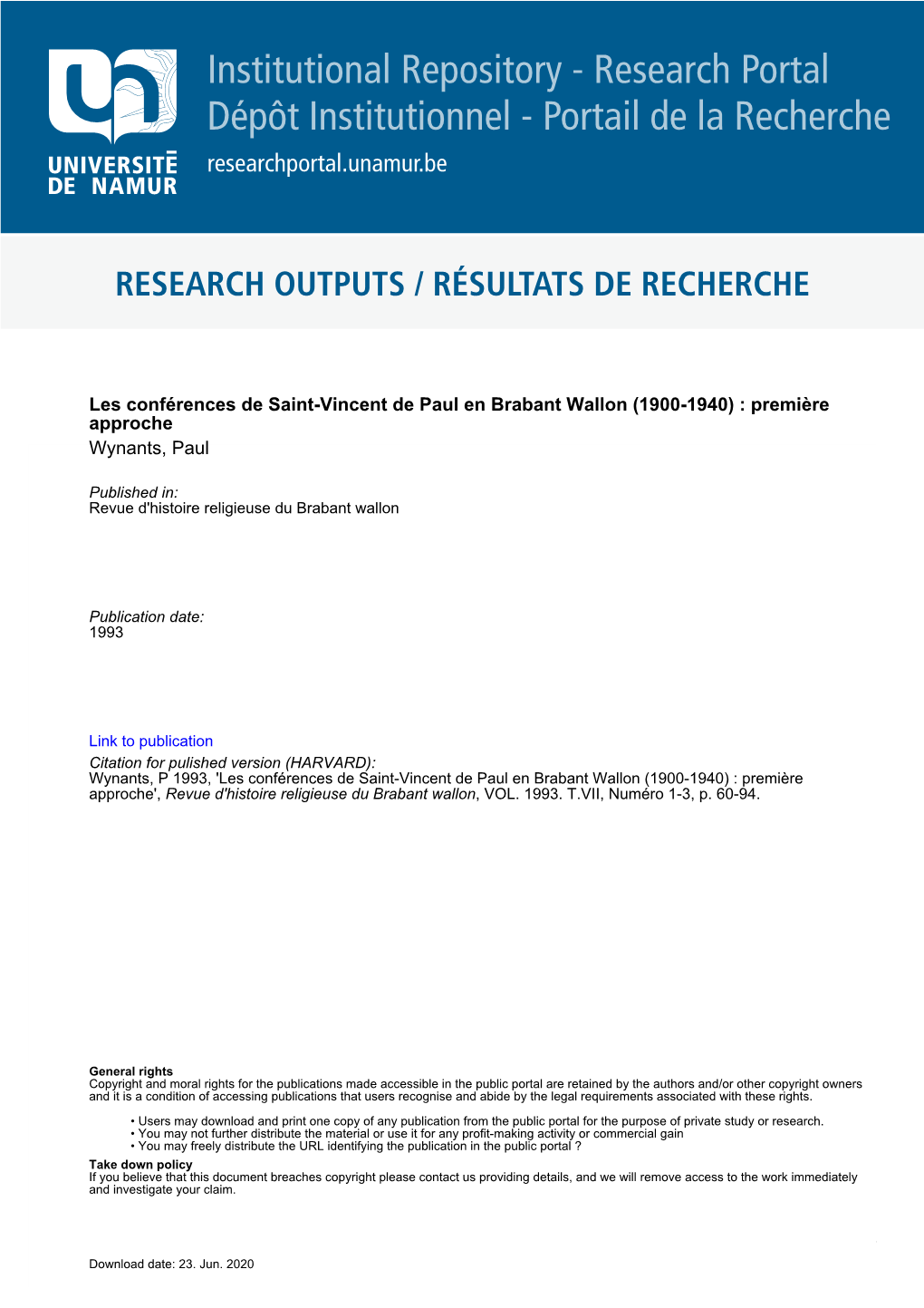 Institutional Repository - Research Portal Dépôt Institutionnel - Portail De La Recherche Researchportal.Unamur.Be