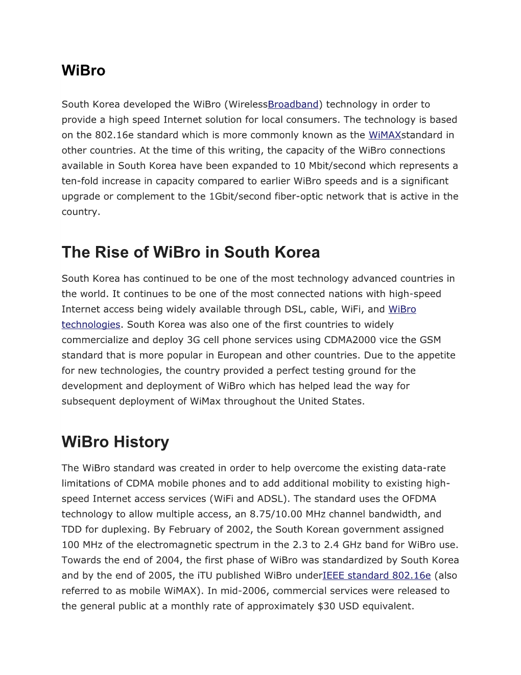 The Rise of Wibro in South Korea Wibro History