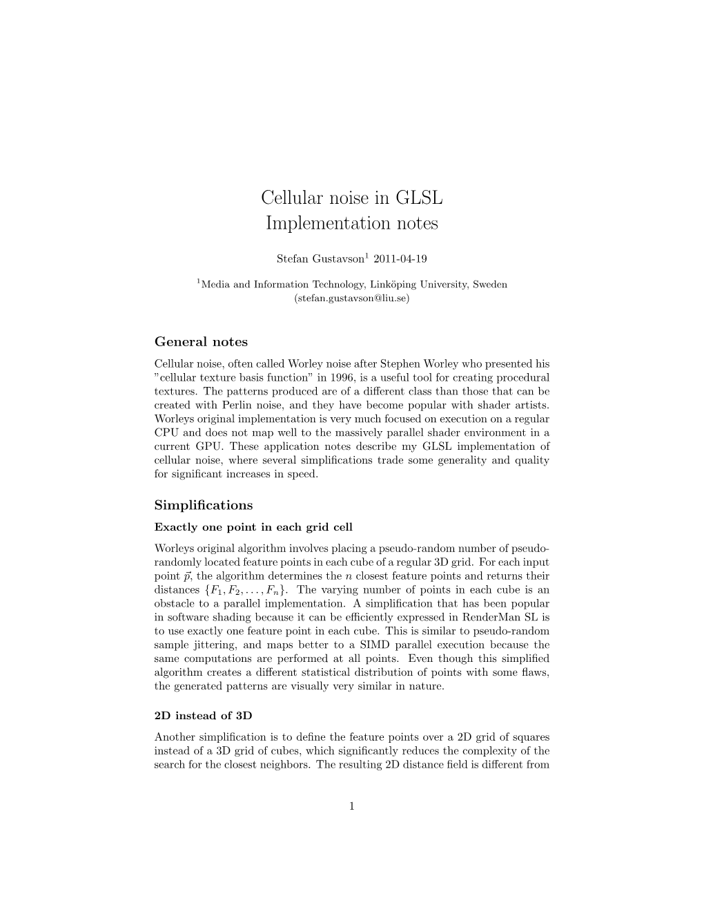 Cellular Noise in GLSL Implementation Notes