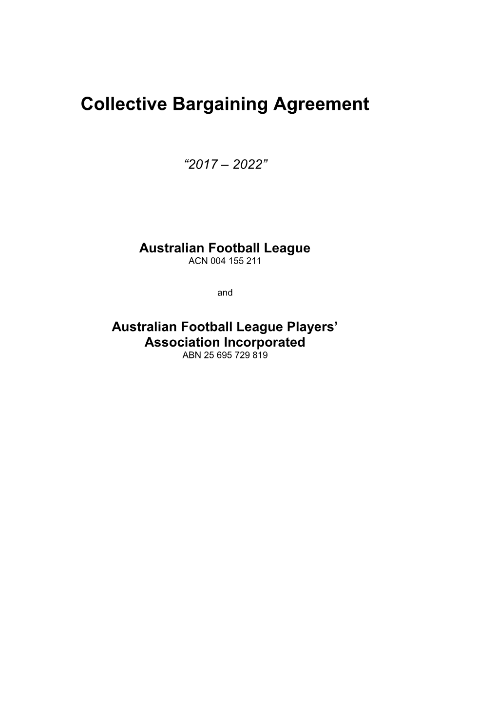 AFL Collective Bargaining Agreement 2017-2022