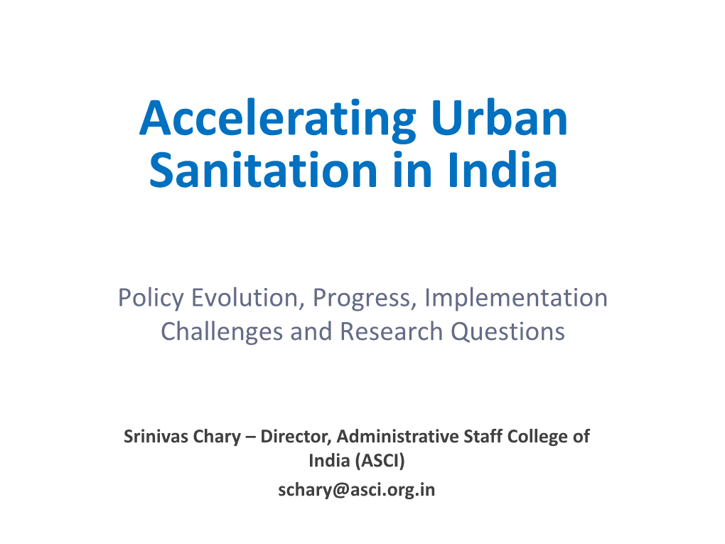 Accelerating Urban Sanitation in India