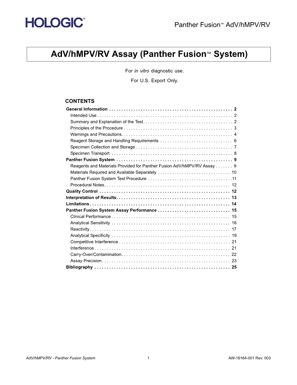 Adv/Hmpv/RV Assay (Panther Fusion™ System)