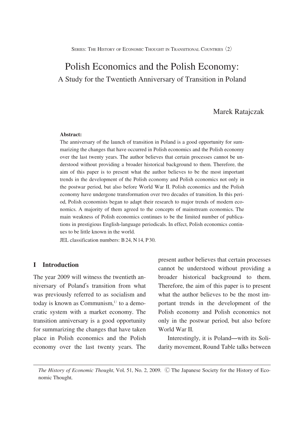 Polish Economics and the Polish Economy: a Study for the Twentieth Anniversary of Transition in Poland