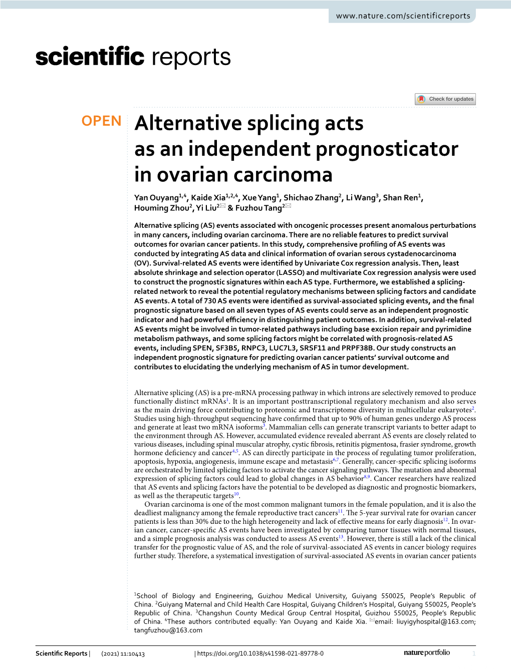 Alternative Splicing Acts As an Independent Prognosticator In