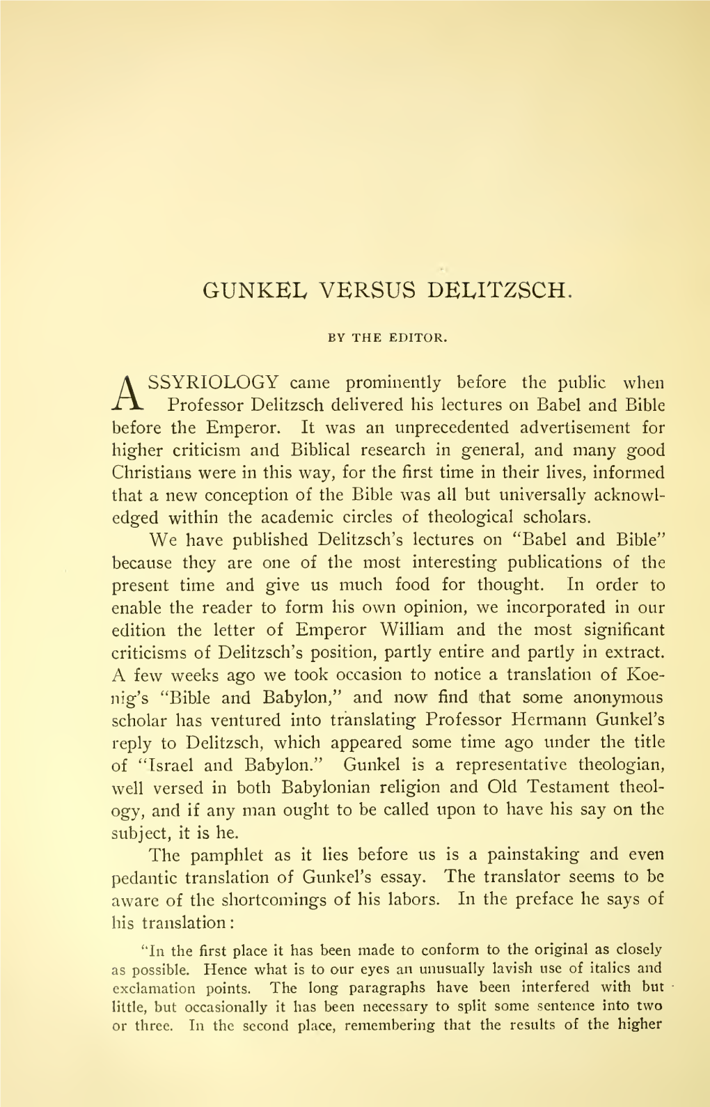 Gunkel Versus Delitzsch