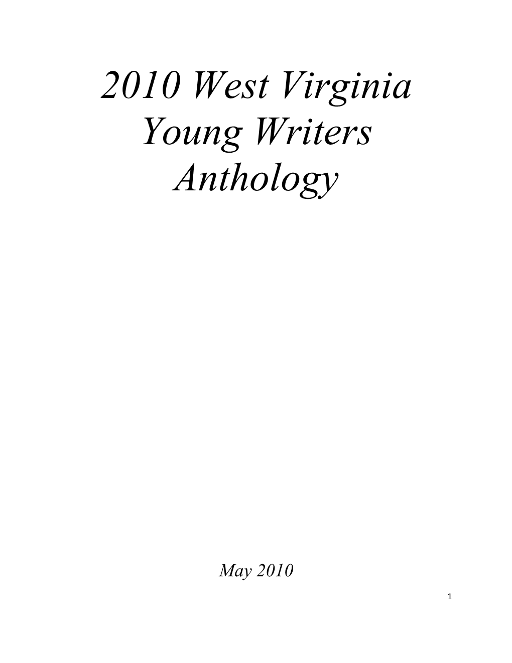 2010 West Virginia Young Writers Anthology