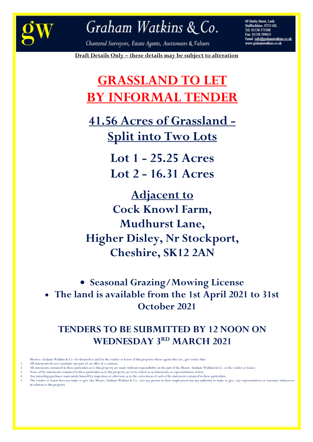 Grassland to Let by Informal Tender