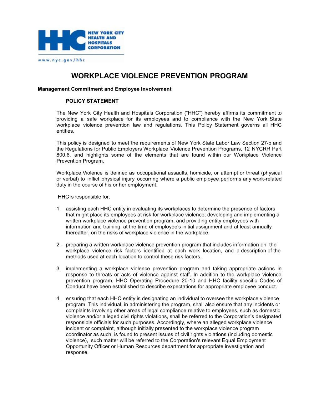 Workplace Violence Prevention Program