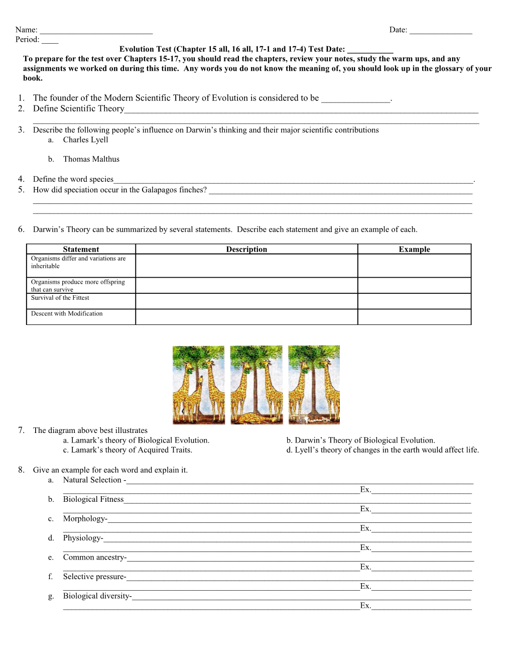 Evolution Test (Chapter 15 All, 16 All, 17-1 and 17-4)