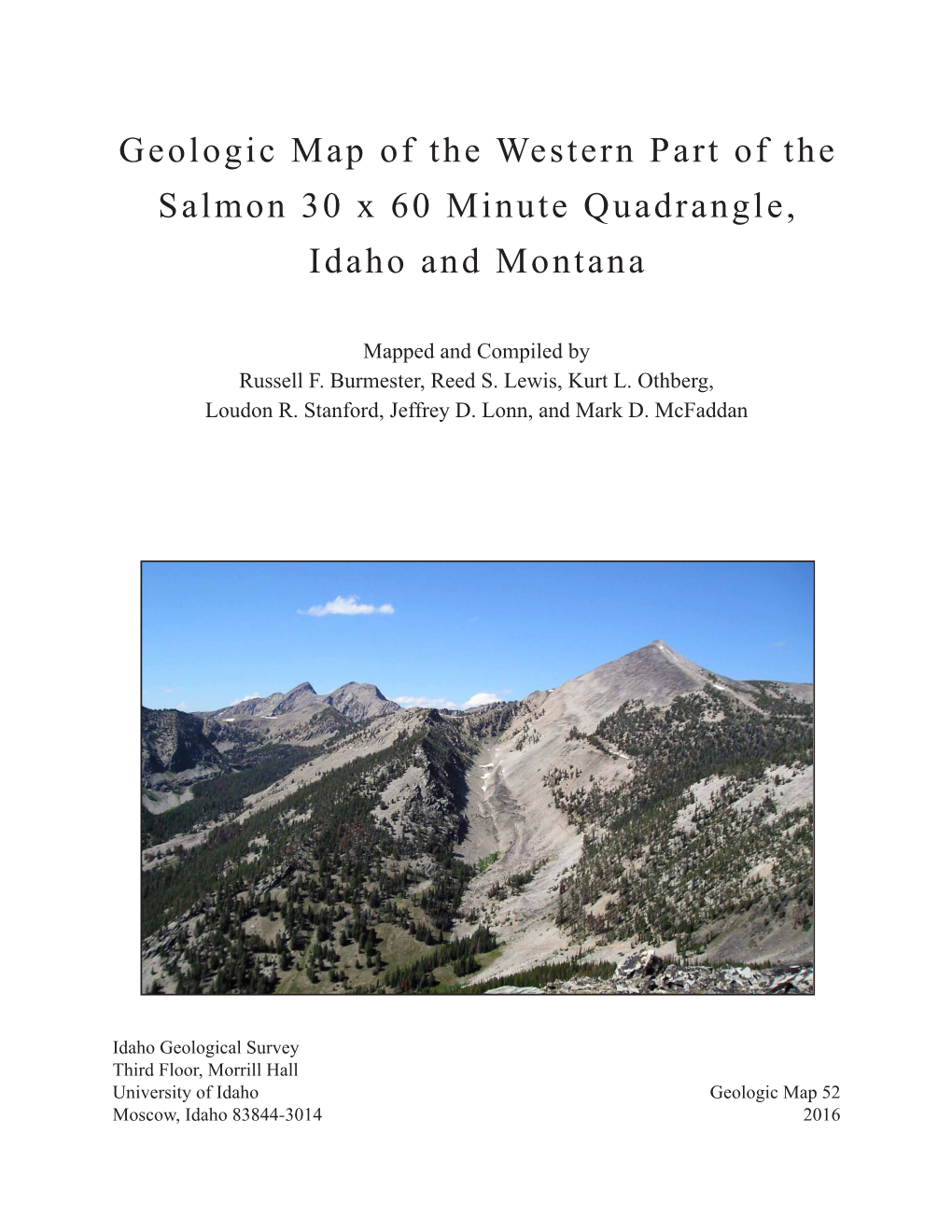 Geologic Map of the Western Part of the Salmon 30 X 60 Minute Quadrangle, Idaho and Montana