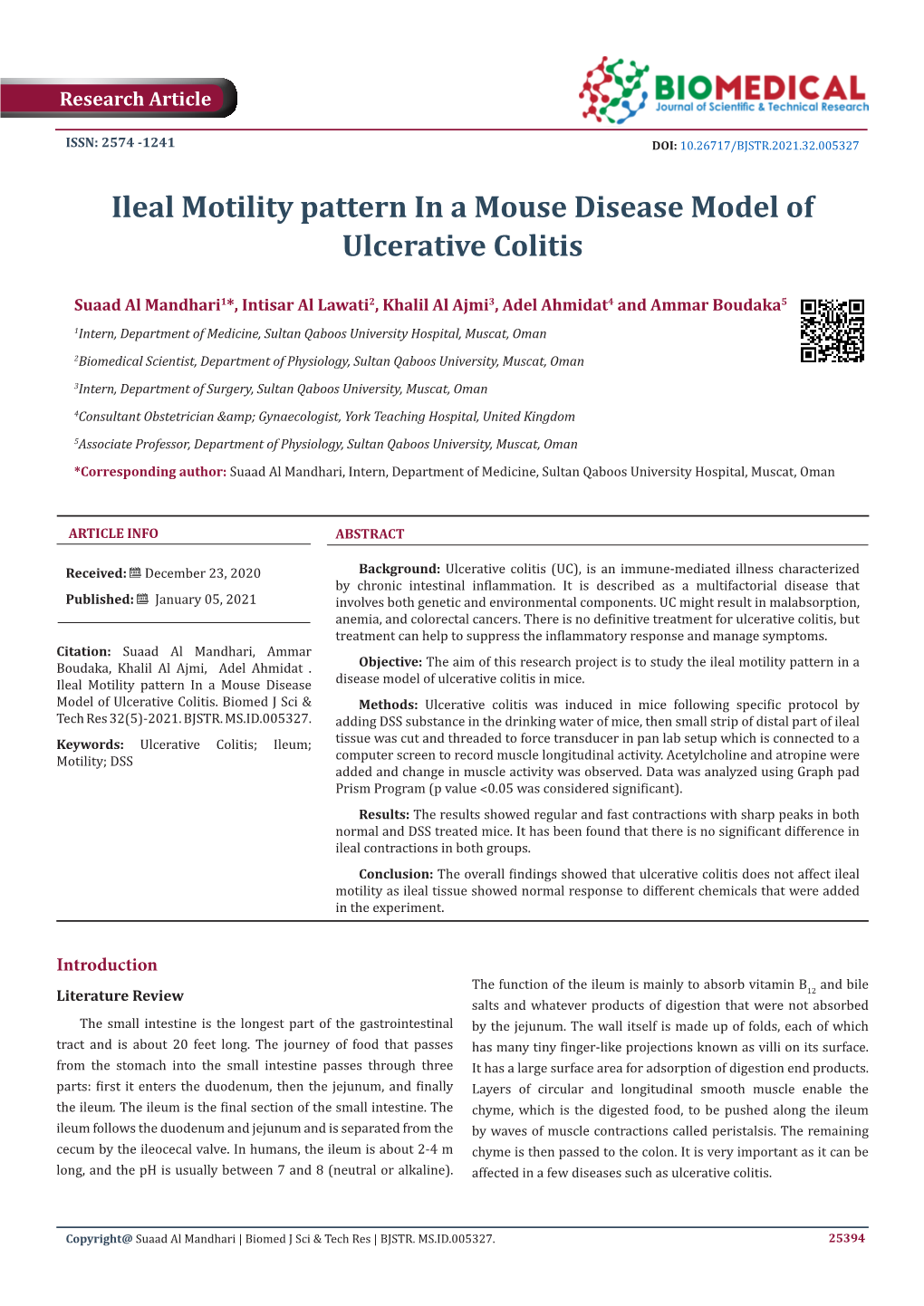 Ileal Motility Pattern in a Mouse Disease Model of Ulcerative Colitis