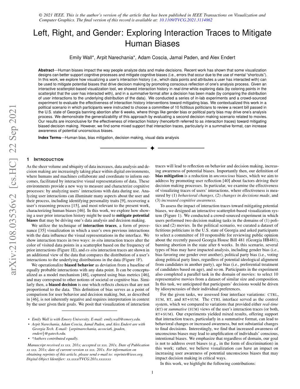 Exploring Interaction Traces to Mitigate Human Biases