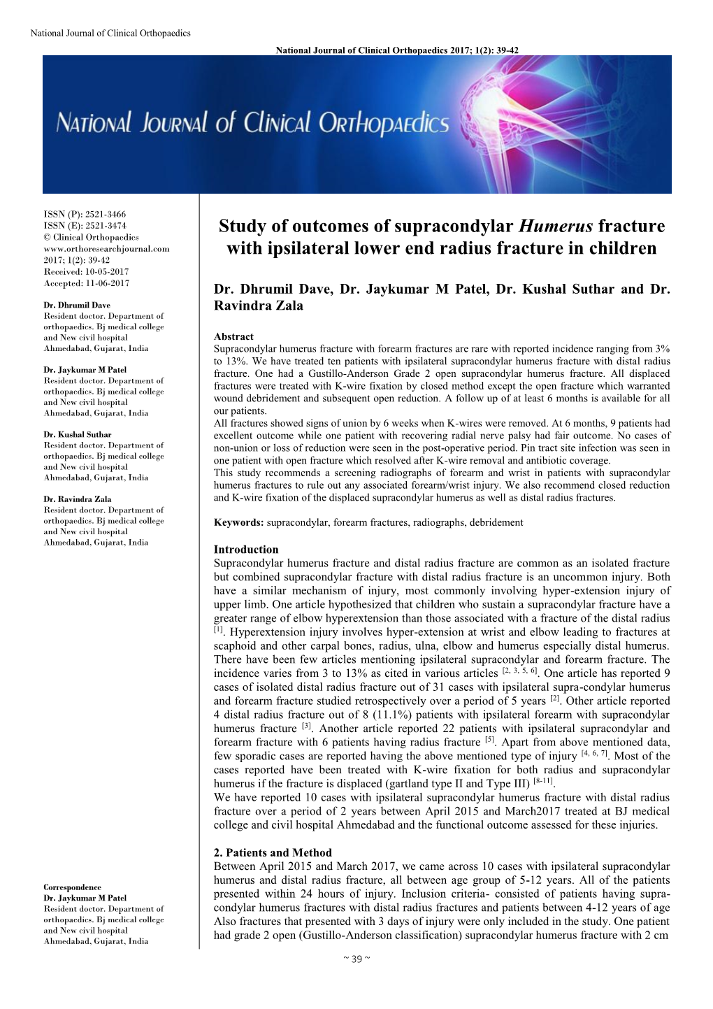 Study of Outcomes of Supracondylar Humerus Fracture with Ipsilateral