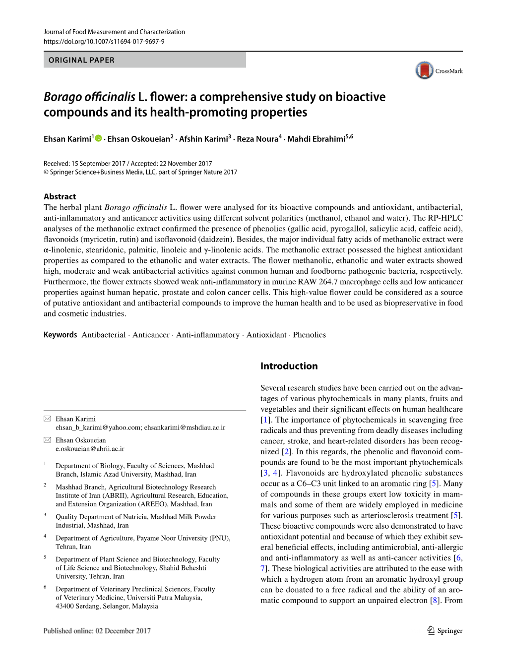 Borago Officinalis L. Flower: a Comprehensive Study on Bioactive Compounds and Its Health-Promoting Properties