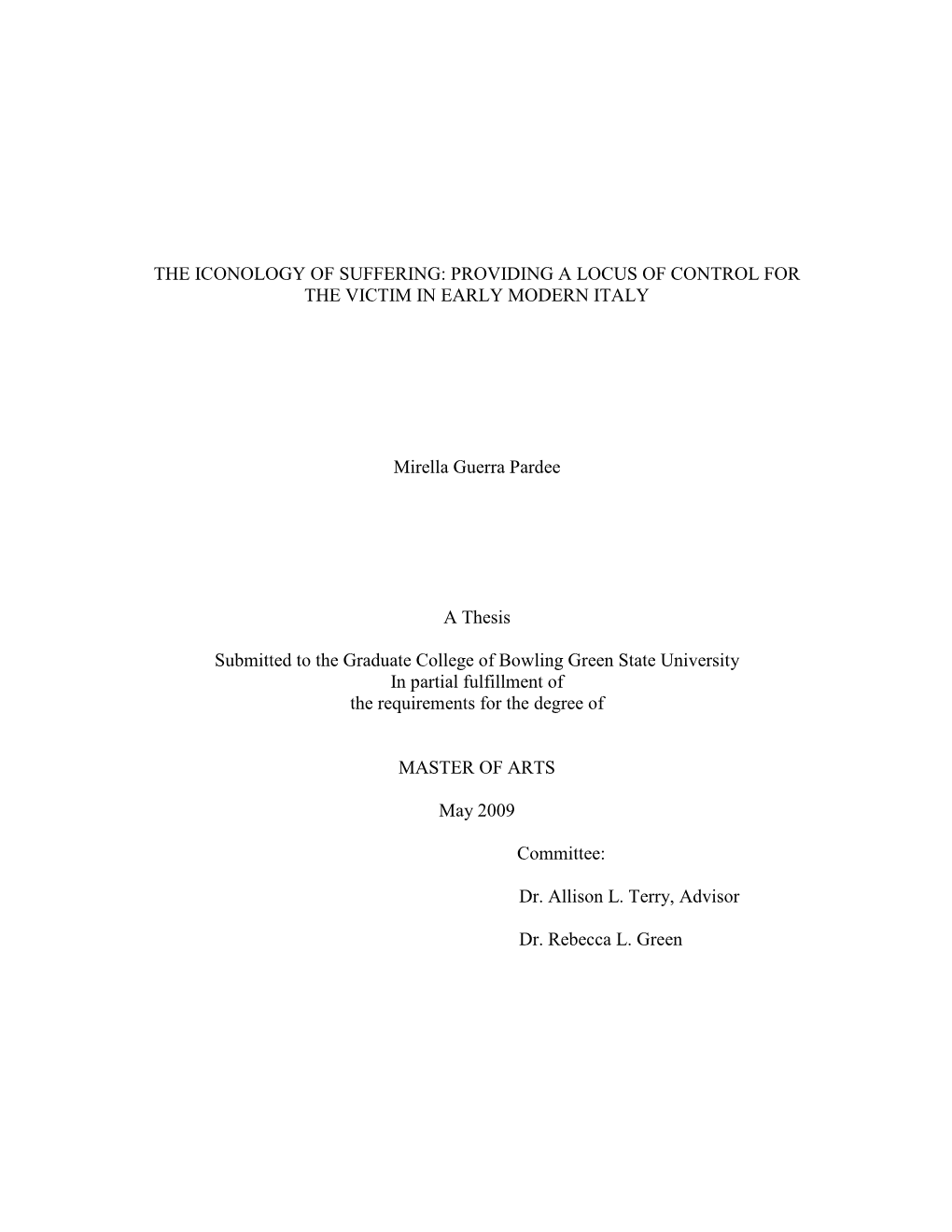 The Iconologuy of Suffering: Providing a Locus of Control for the Victim In