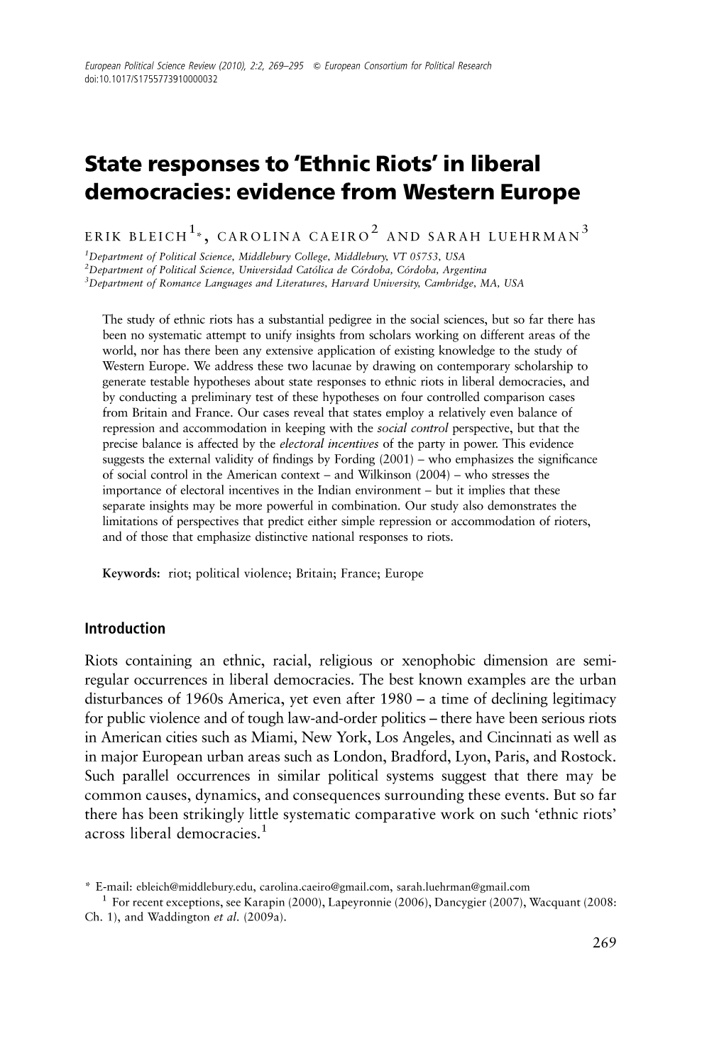 'Ethnic Riots' in Liberal Democracies