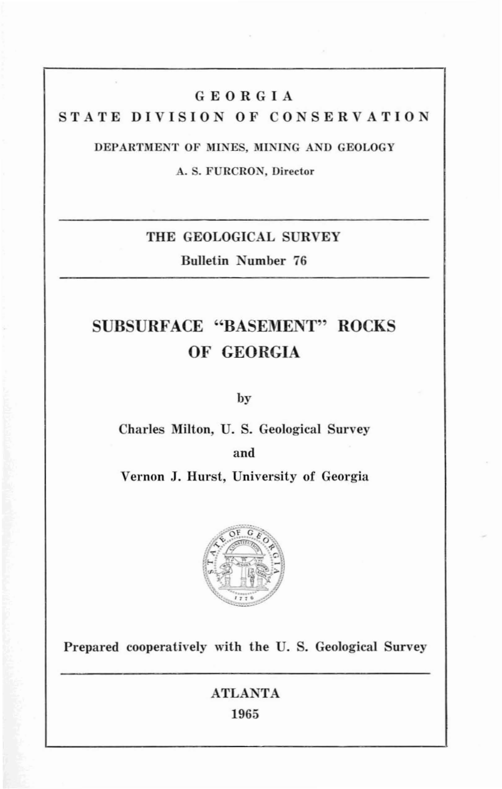 B-76 Subsurface "Basement" Rocks of Georgia (1965)