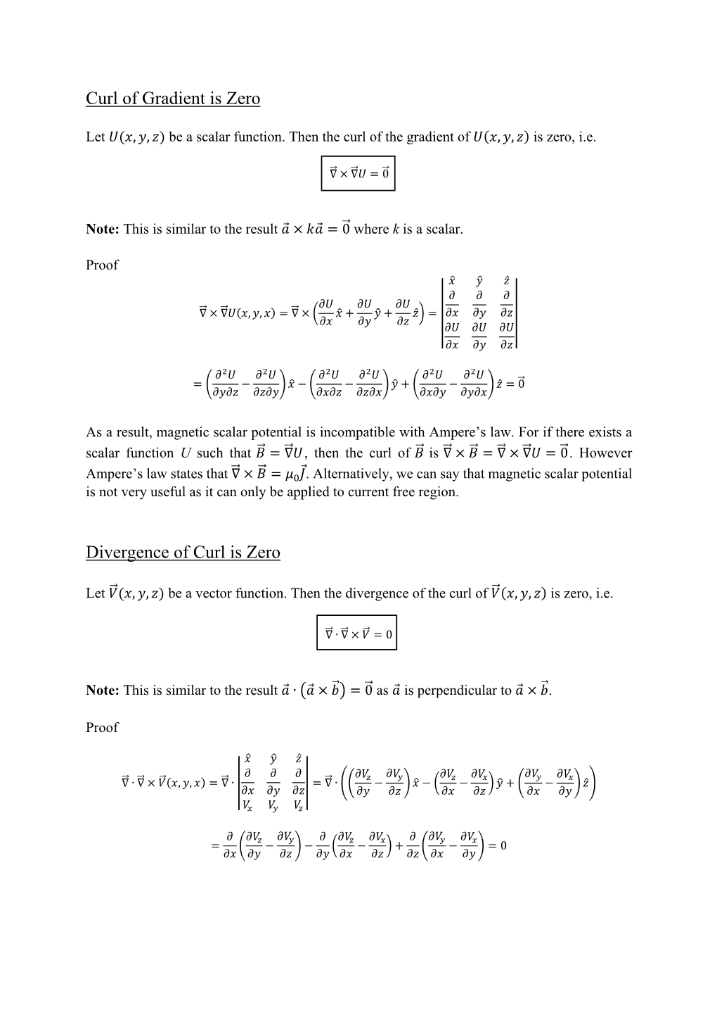 Curl of Gradient Is Zero Divergence of Curl Is Zero