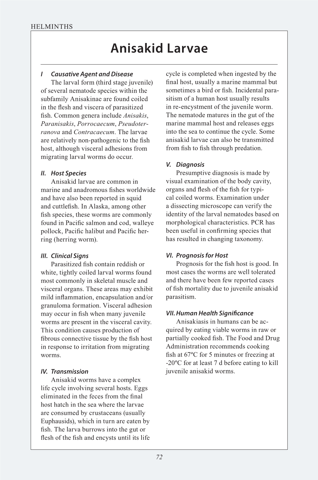 Anisakid Larvae, Diseases of Wild and Cultured Fishes in Alaska