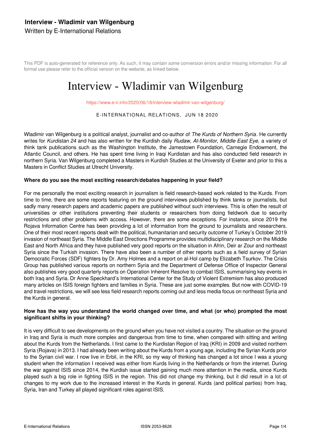 Wladimir Van Wilgenburg Written by E-International Relations