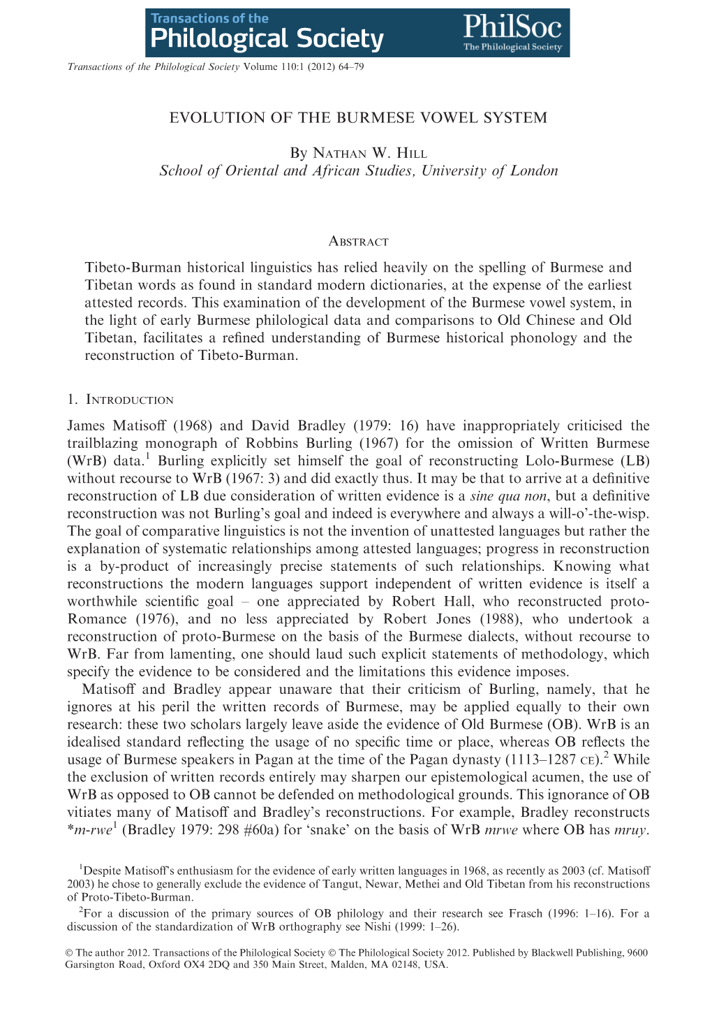 Evolution of the Burmese Vowel System