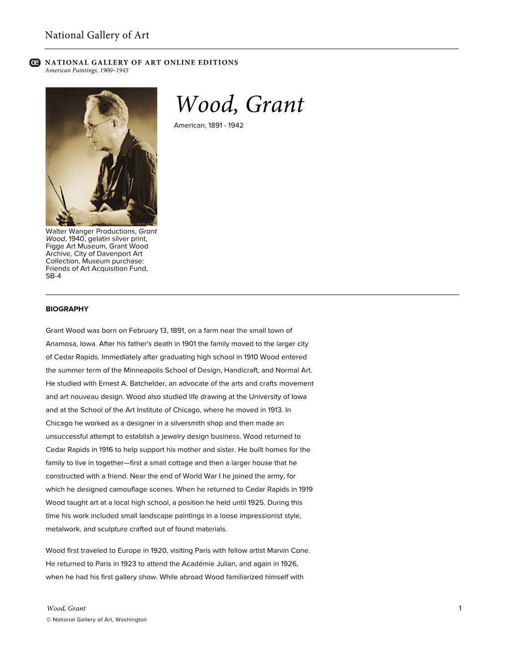 Wood, Grant American, 1891 - 1942