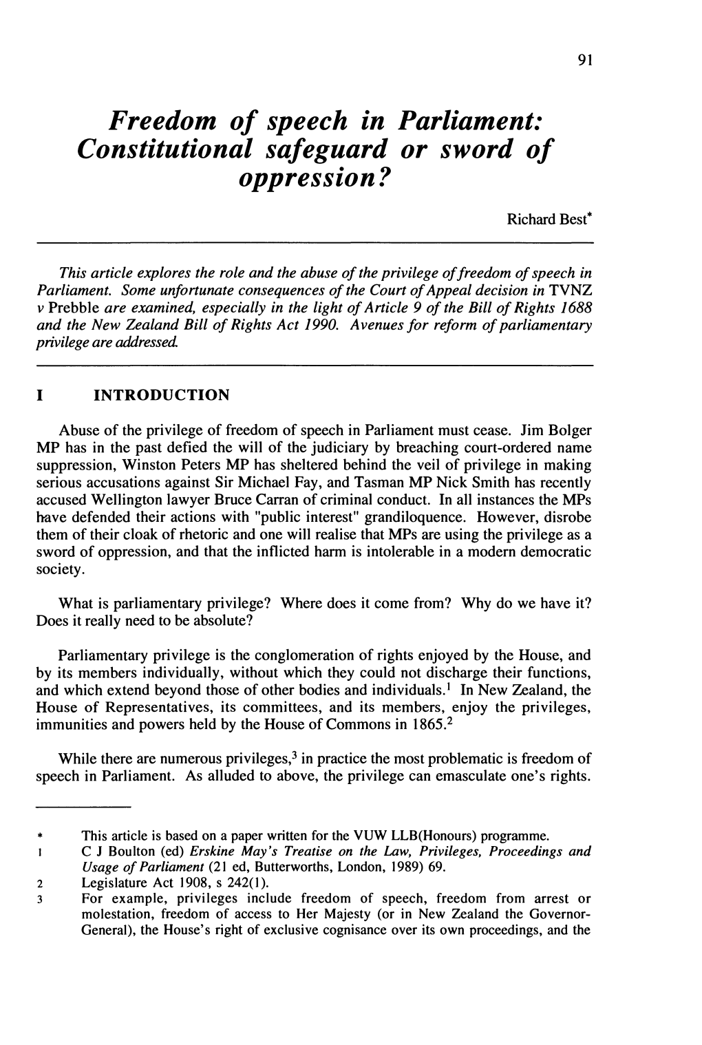 Freedom of Speech in Parliament: Constitutional Safeguard Or Sword of Oppression?