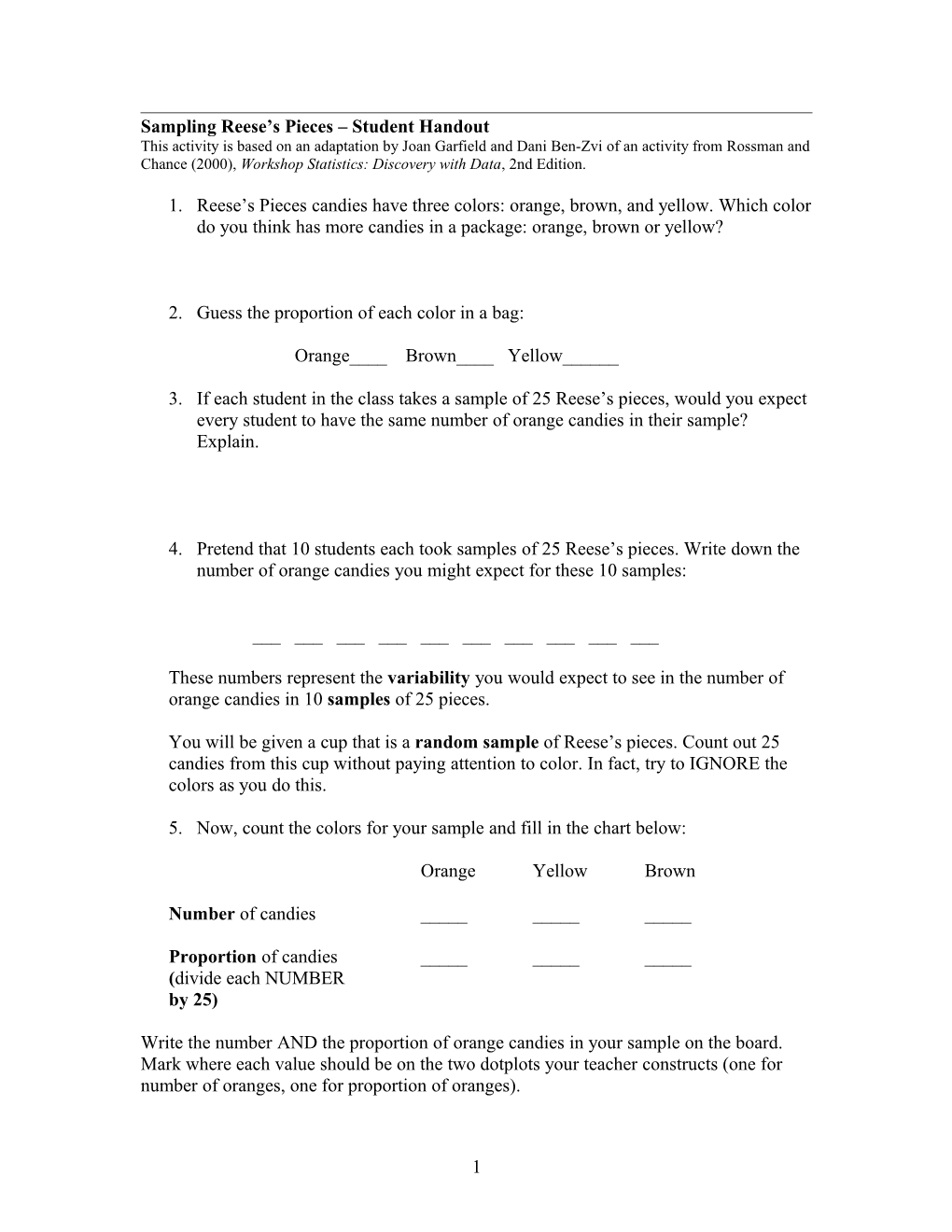 Sampling Reese S Pieces Activity s1