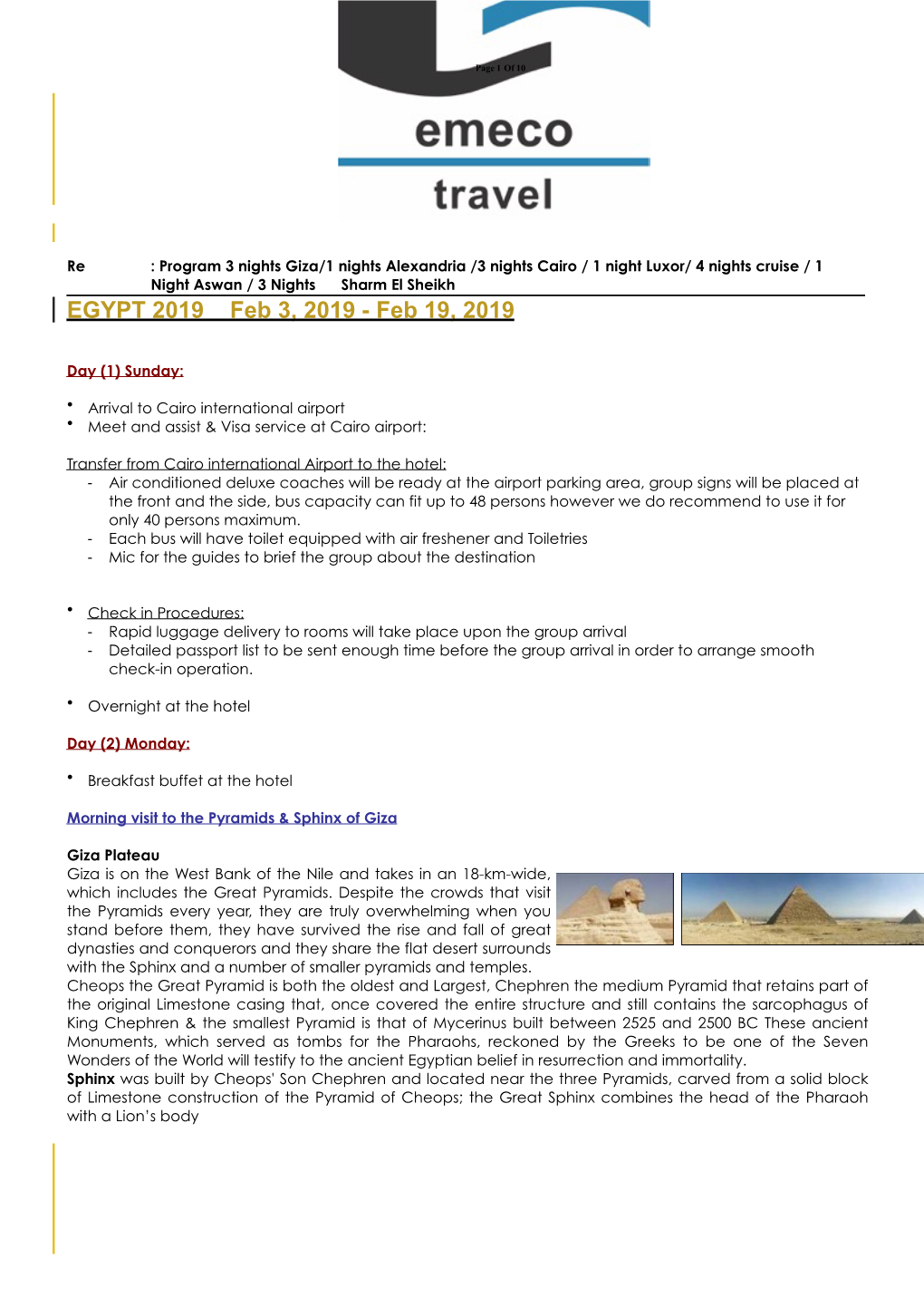 Egypt Itinerary 2019