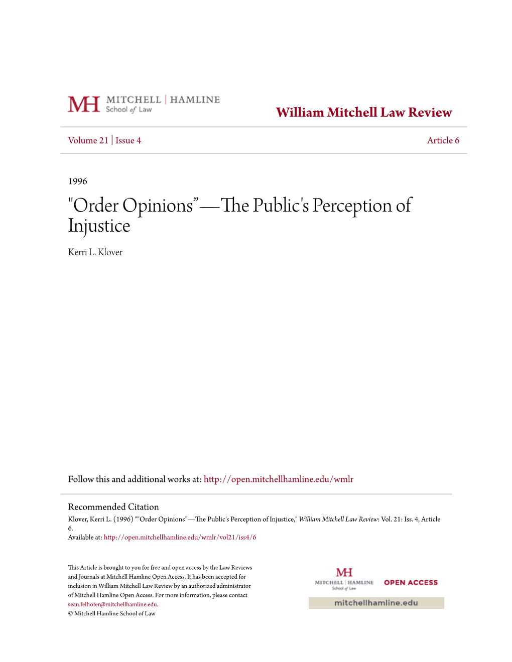 Order Opinions”—The Public's Perception of Injustice Kerri L