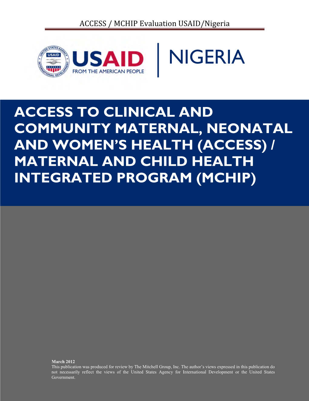 ACCESS / MCHIP Evaluation USAID/Nigeria