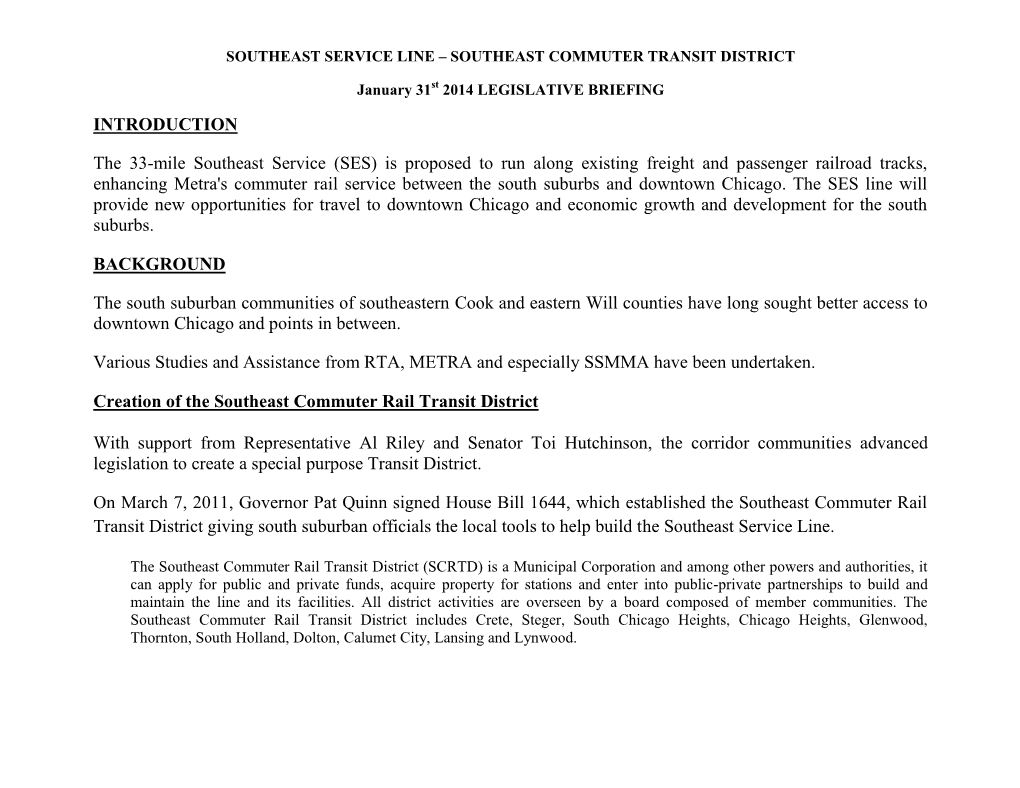 INTRODUCTION the 33-Mile Southeast Service (SES) Is