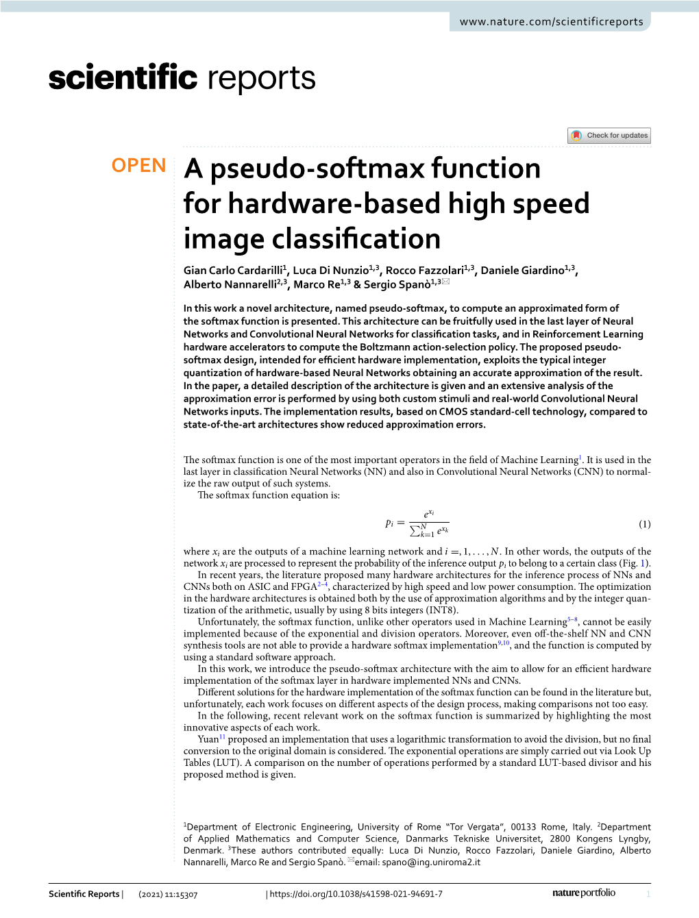 A Pseudo-Softmax Function for Hardware-Based High Speed Image Classification