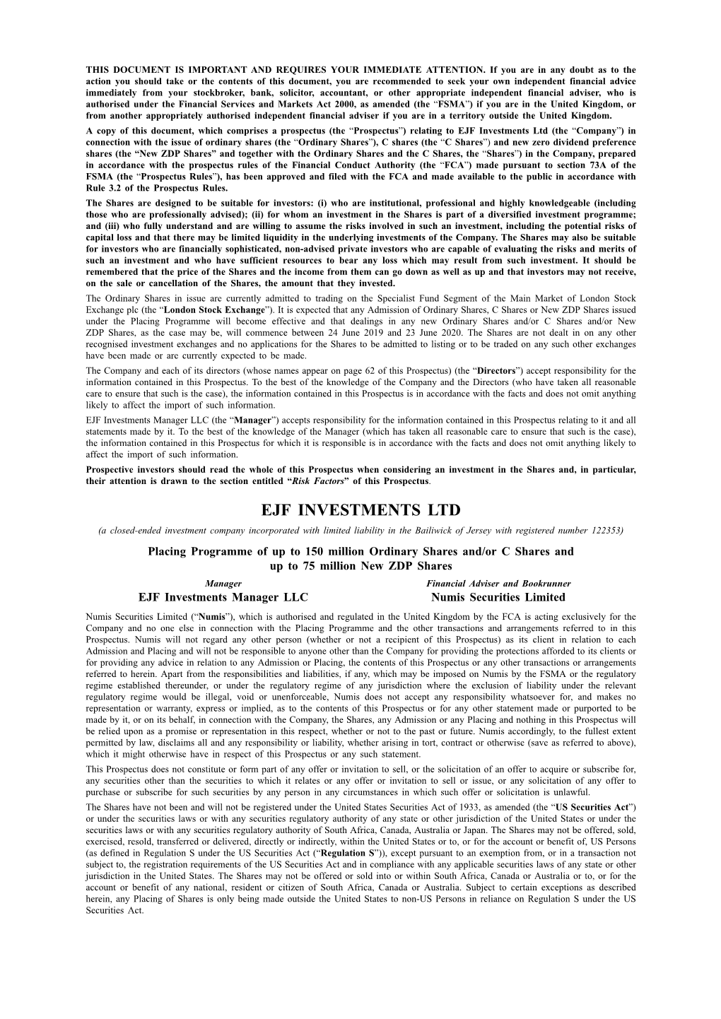 Prospectus EJF Investments