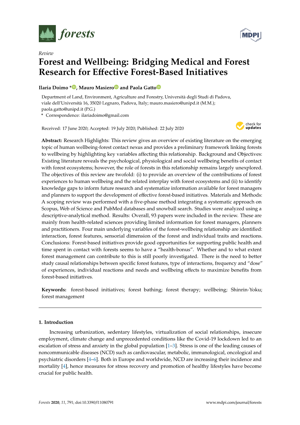 Forest and Wellbeing: Bridging Medical and Forest Research for Eﬀective Forest-Based Initiatives