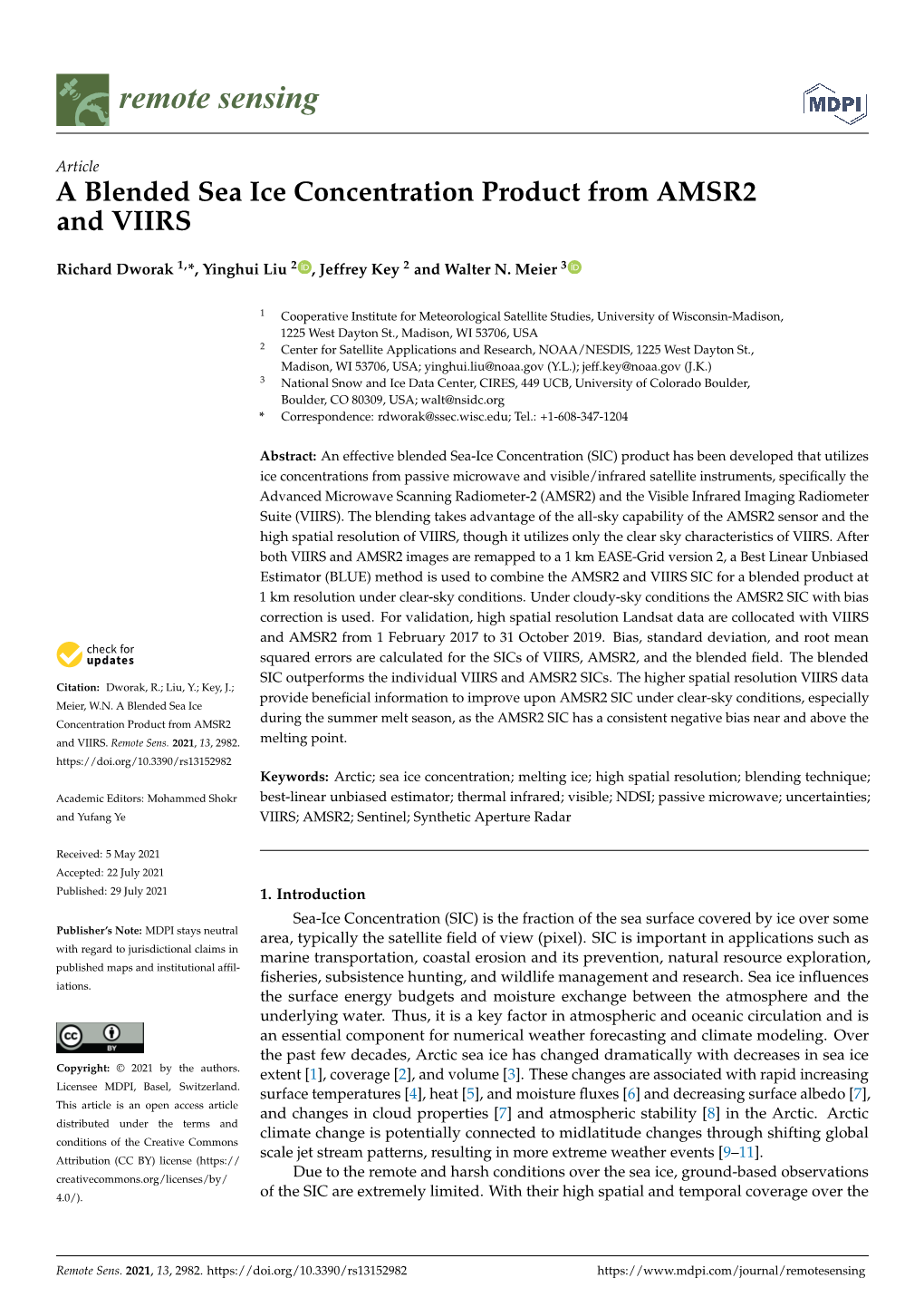 A Blended Sea Ice Concentration Product from AMSR2 and VIIRS