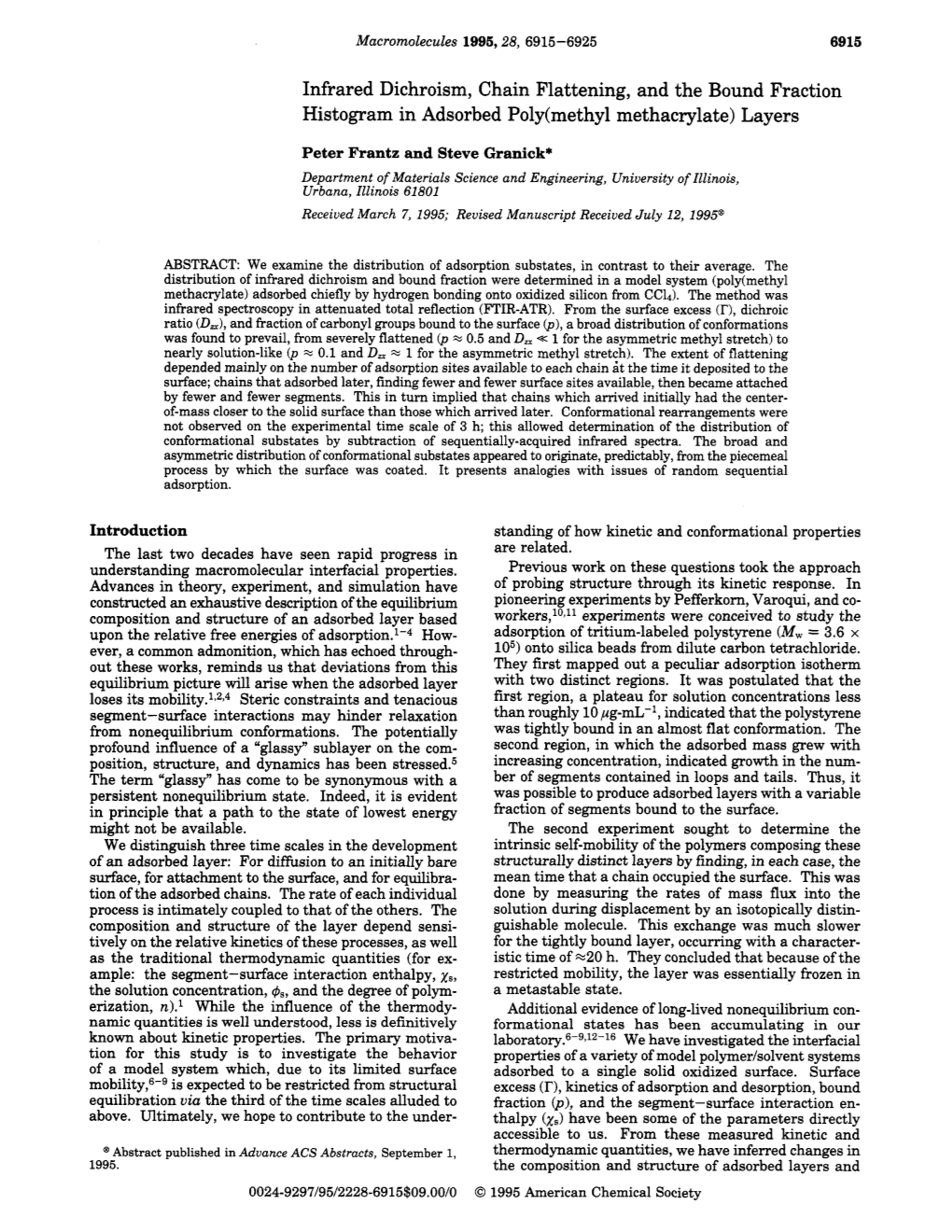 Infrared Dichroism, Chain Flattening, and the Bound Fraction Histogram in Adsorbed Poly(Methy1 Methacrylate) Layers