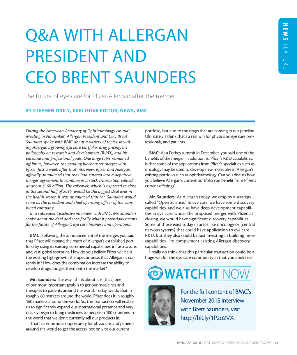 Q&A with Allergan President and Ceo Brent Saunders