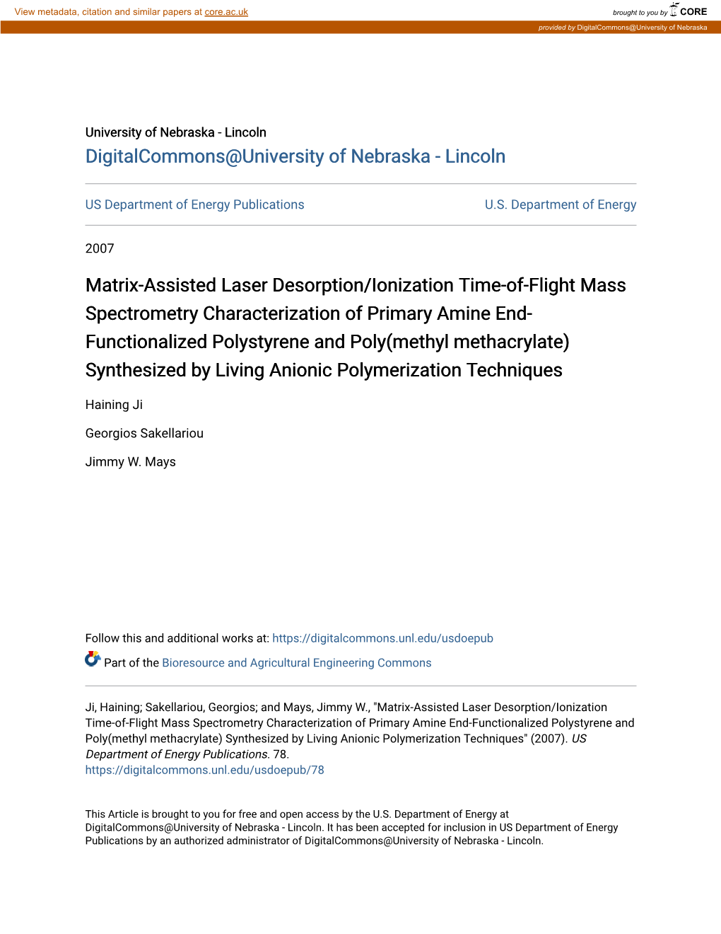Matrix-Assisted Laser Desorption/Ionization Time-Of-Flight