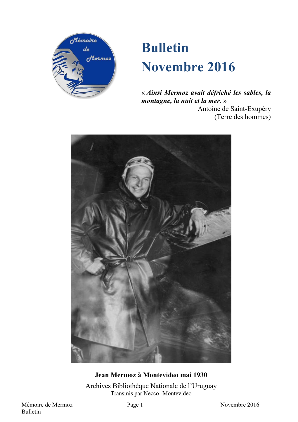 Bulletin Information Mémoire Mermoz Novembre 2016