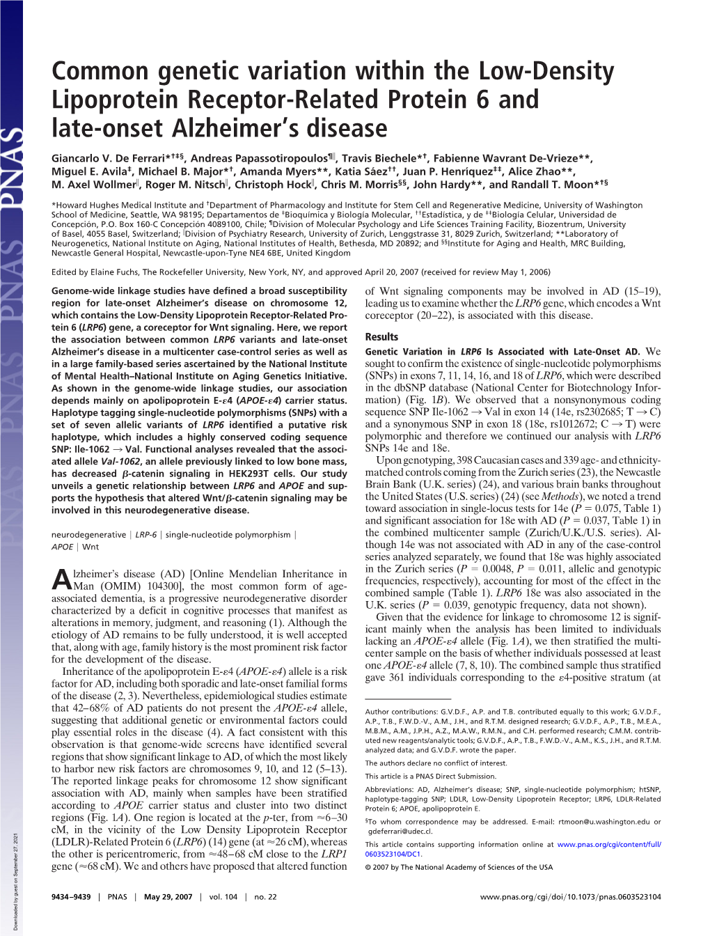 Common Genetic Variation Within the Low-Density Lipoprotein Receptor-Related Protein 6 and Late-Onset Alzheimer’S Disease