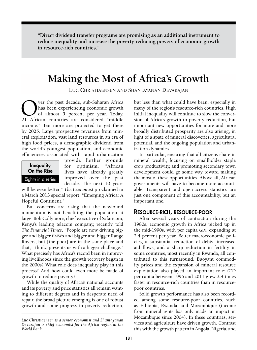 Making the Most of Africa's Growth