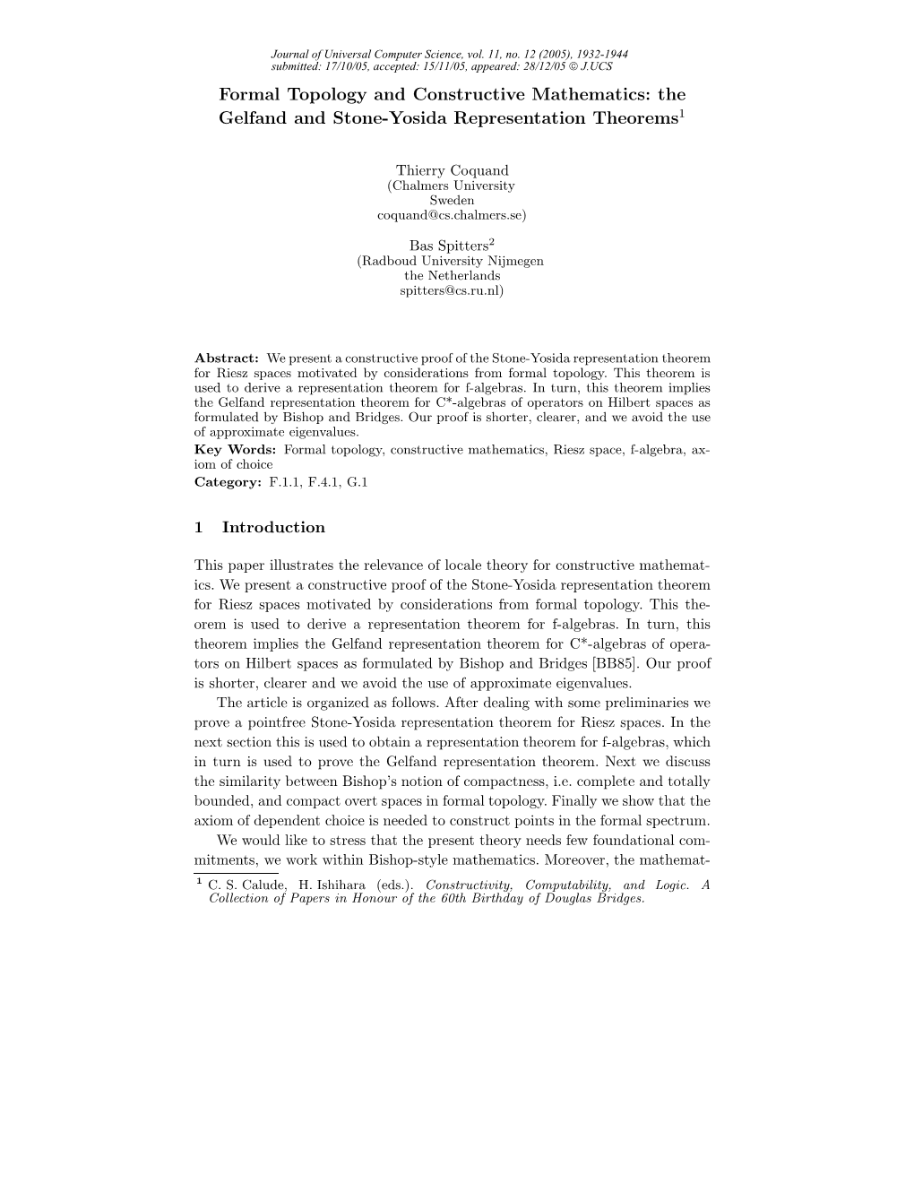 Formal Topology and Constructive Mathematics: the Gelfand and Stone-Yosida Representation Theorems1