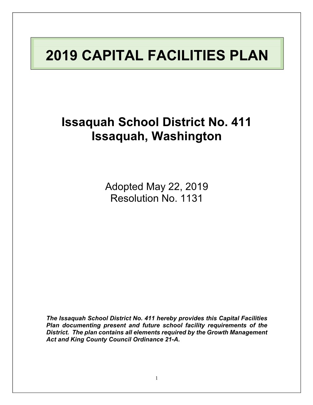 2019 Capital Facilities Plan