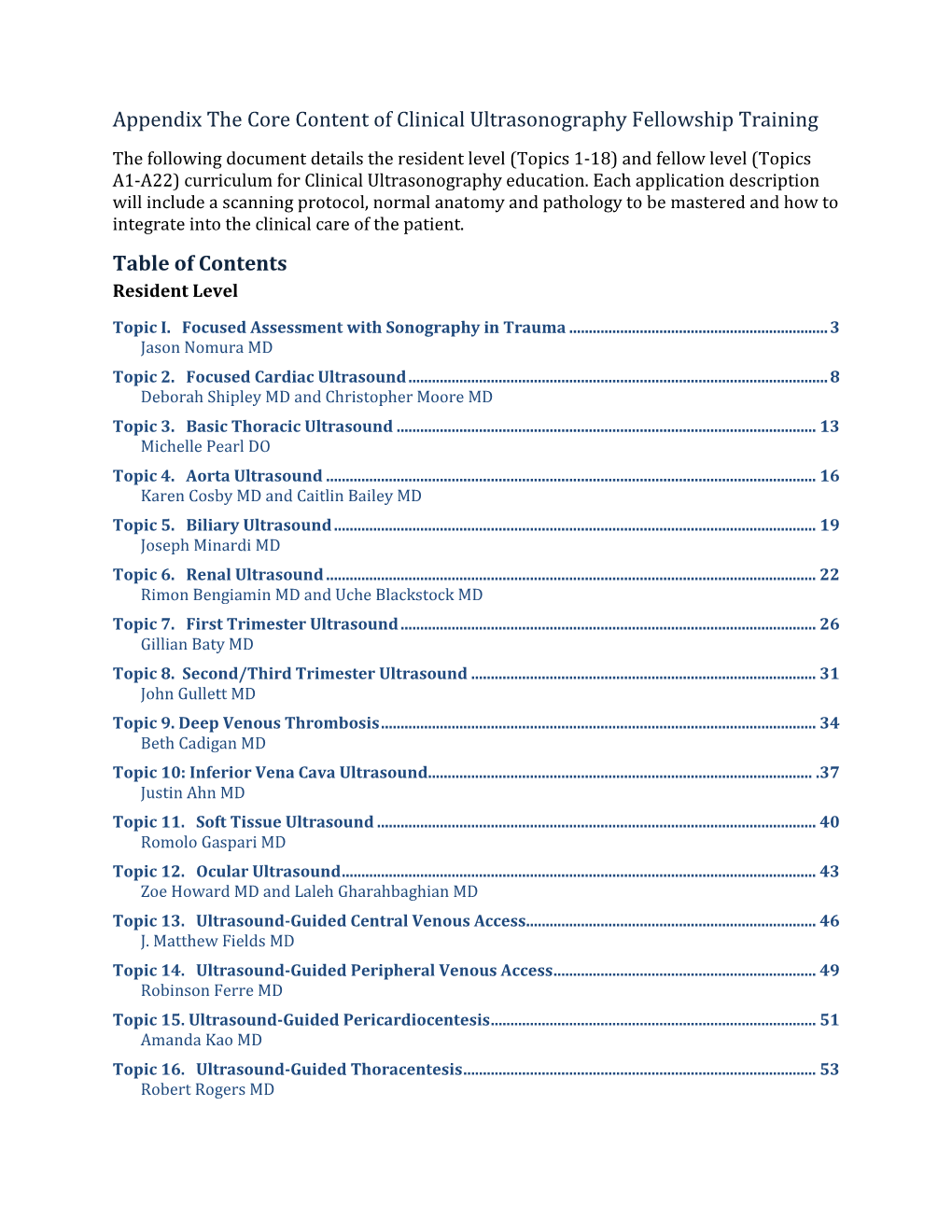 The Core Content of Clinical Ultrasonography Fellowship Training