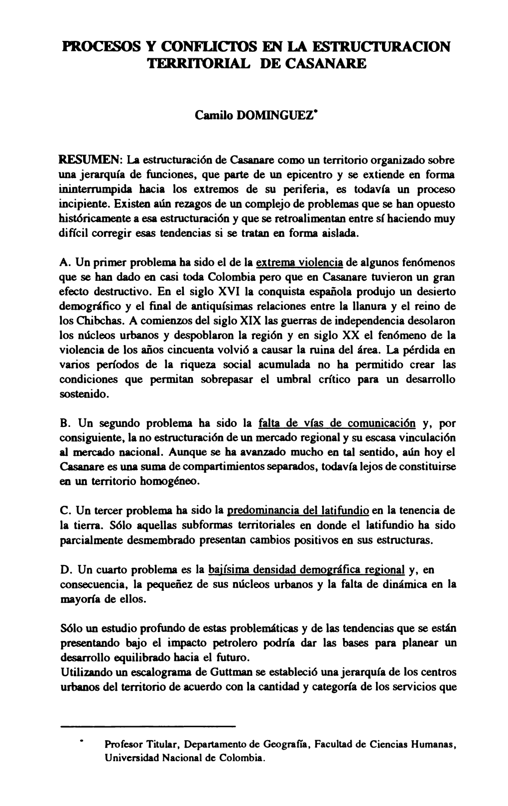 Procesos Y Conflictos En La Estructuracion Territorial De Casanare