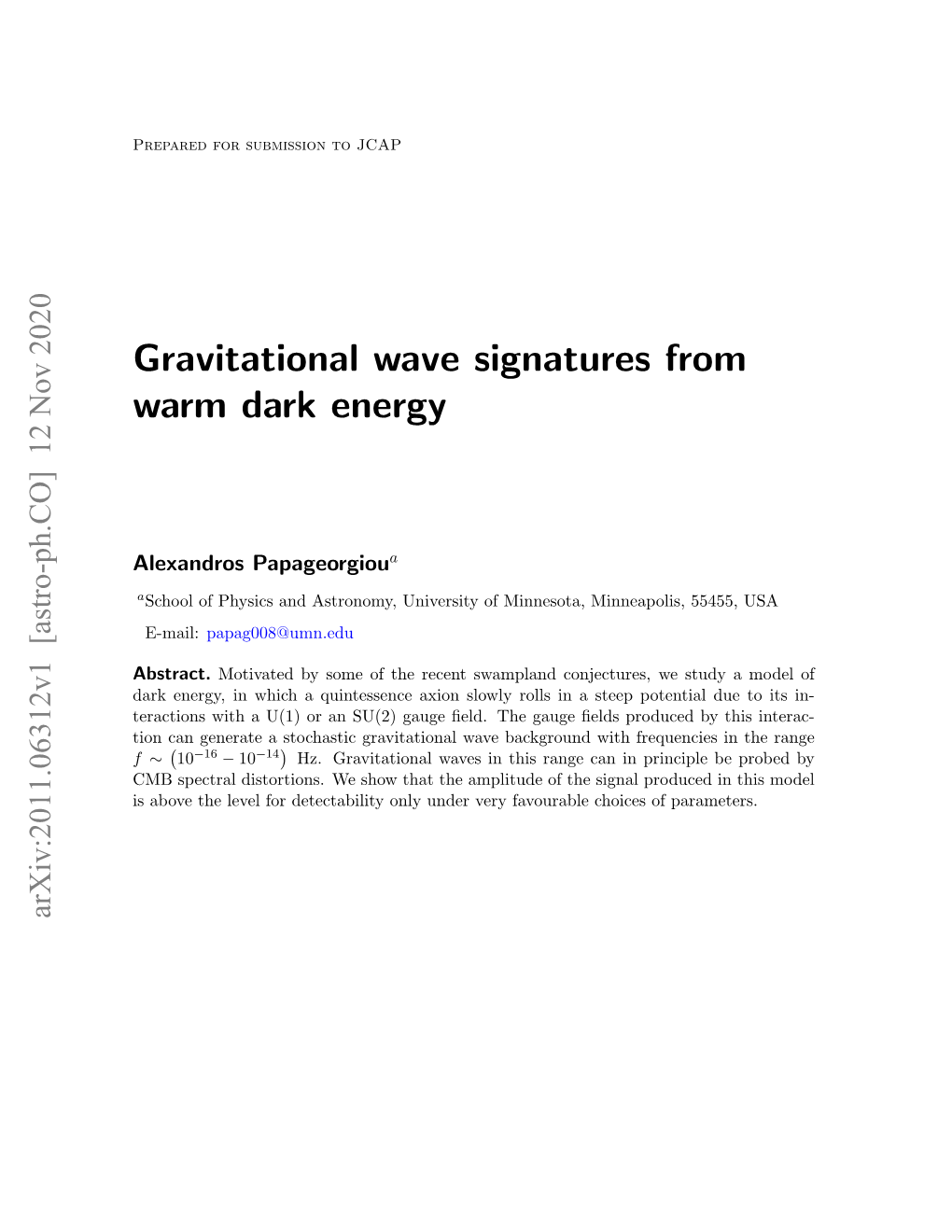 Gravitational Wave Signatures from Warm Dark Energy