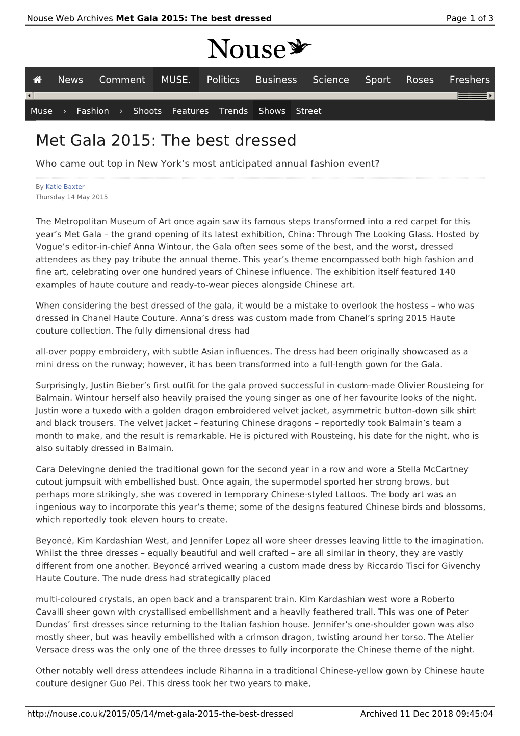 Met Gala 2015: the Best Dressed | Nouse